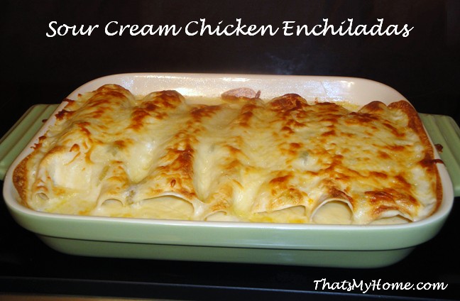 Chicken Enchiladas with Green Chili Sour Cream Sauce