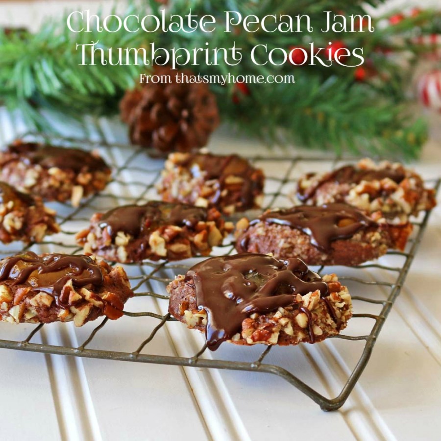 Chocolate Pecan Jam Thumbprint Cookies