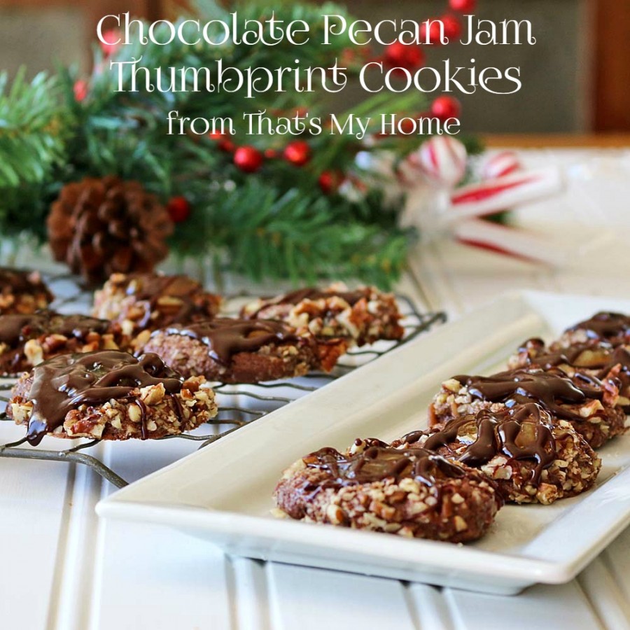 Chocolate Pecan Jam Thumbprint Cookies