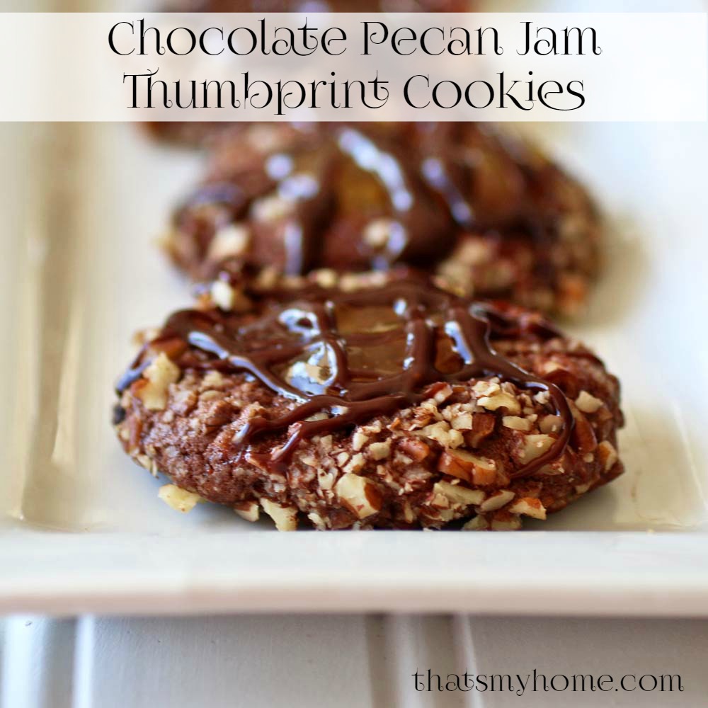 Chocolate Pecan Jam Thumbprint Cookies