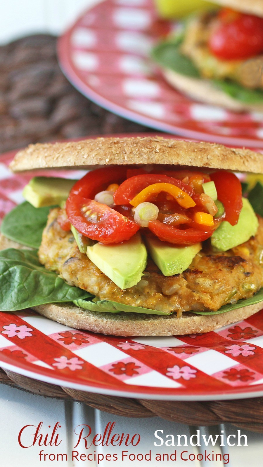 Boca Chile Relleno Patty on Whole Wheat Bagel Thins with Spinach, Avocado and Fresh Salsa
