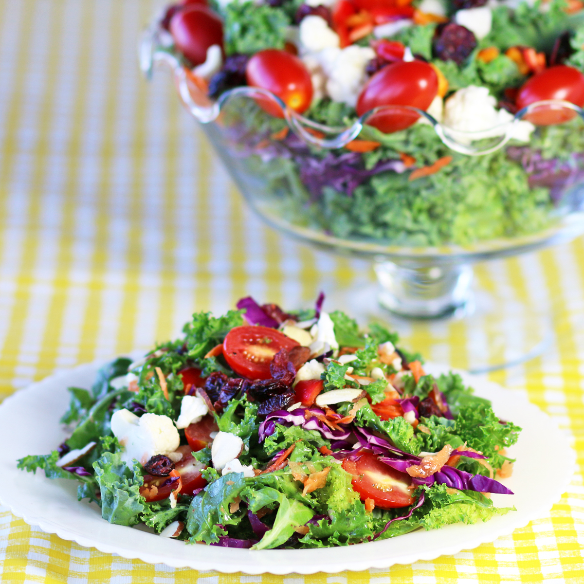 Kale Salad with Almonds, Jicama and Dried Cranberries
