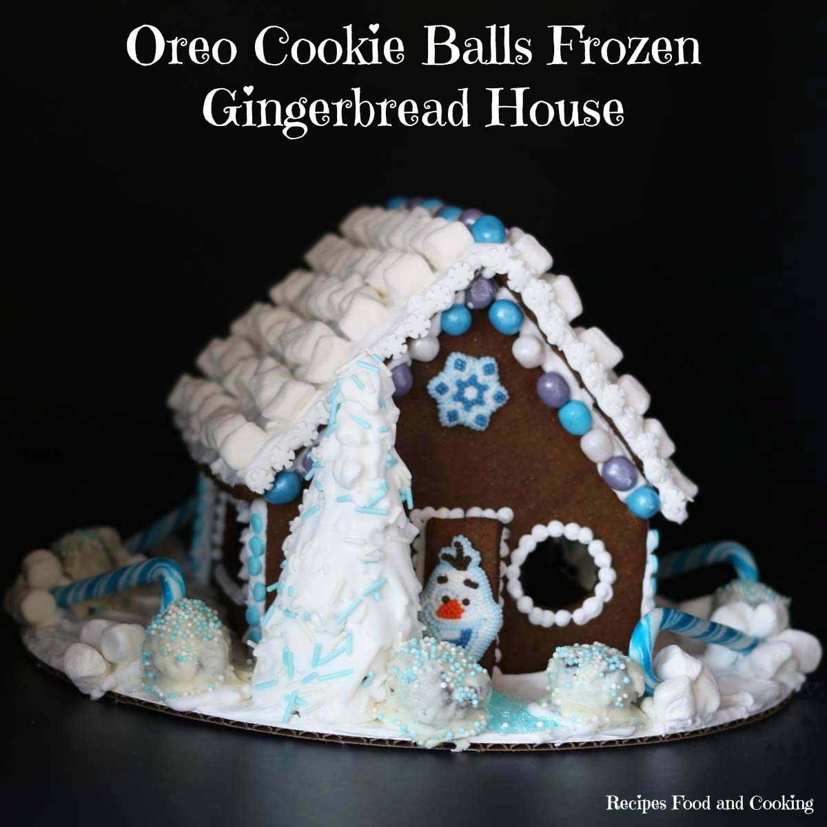 Oreo Balls Frozen Gingerbread House