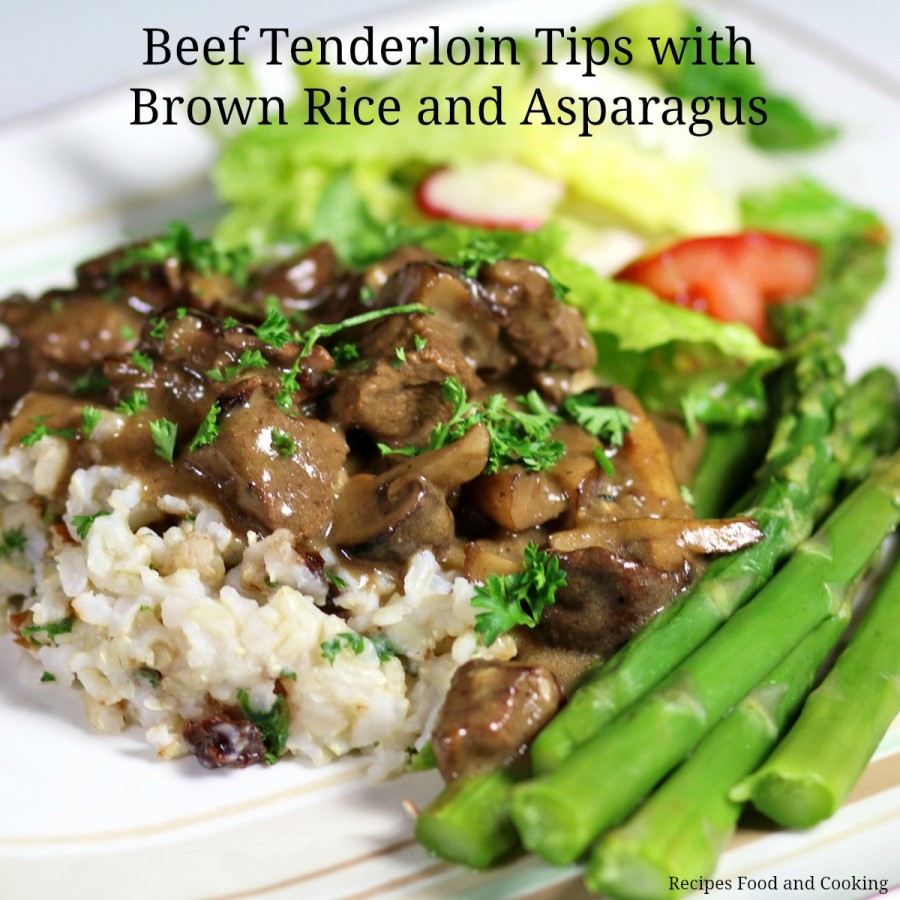 Beef Tenderloin Tips with Brown Rice and Asparagus