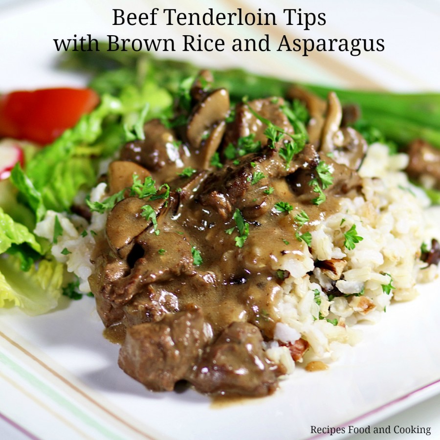 Beef Tenderloin Tips with Brown Rice and Asparagus