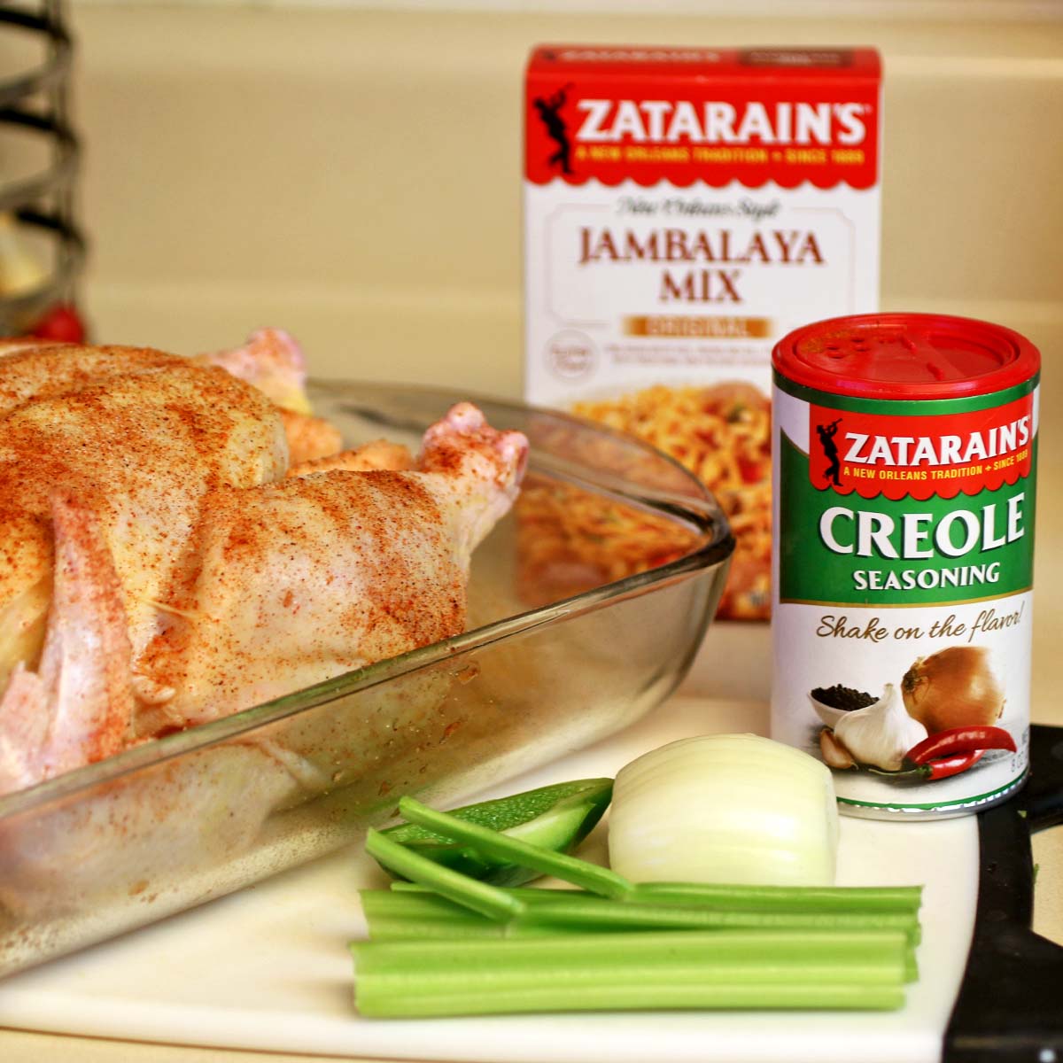 Zatarain's Roasted Chicken with Jambalaya Stuffing SundaySupper