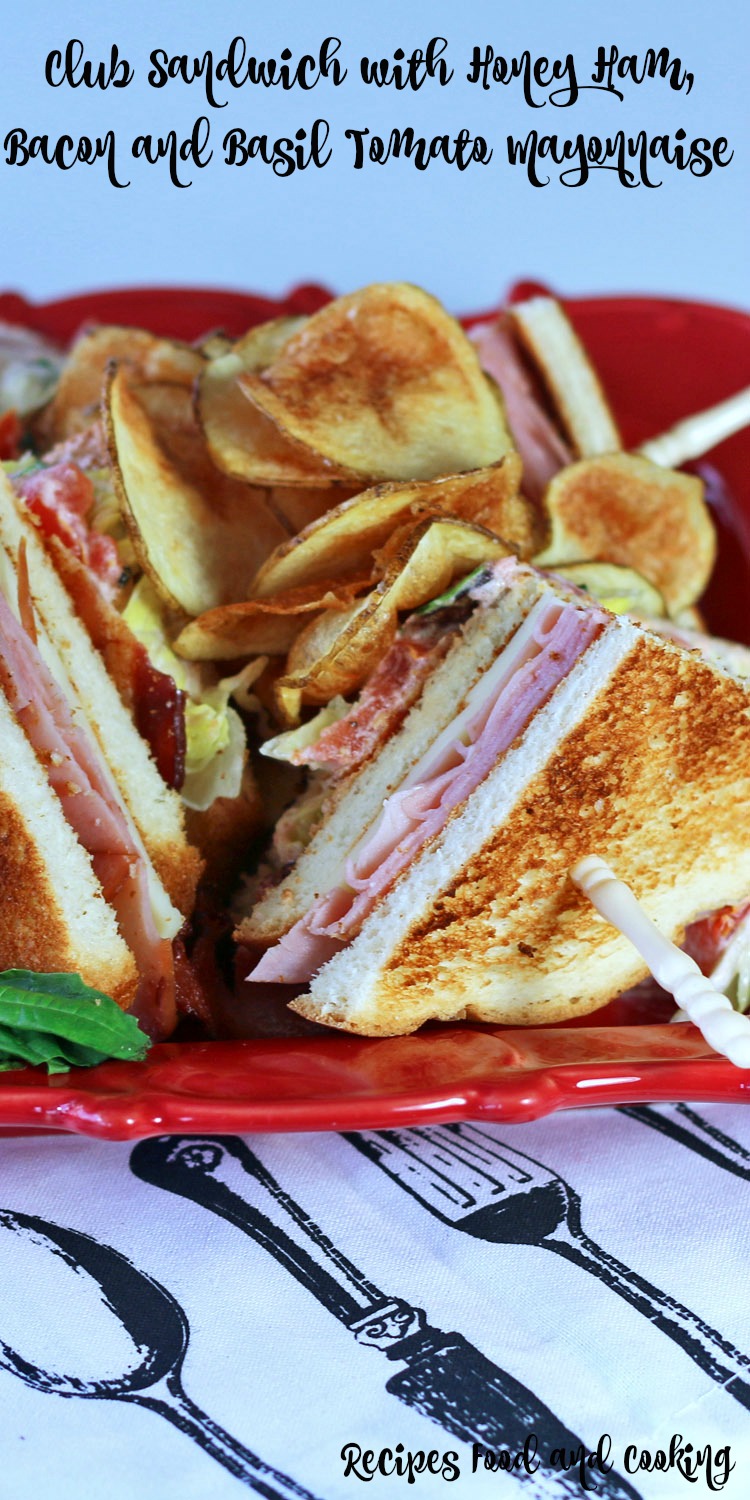 Club Sandwich with Honey Ham, Bacon and Basil Tomato Mayonnaise