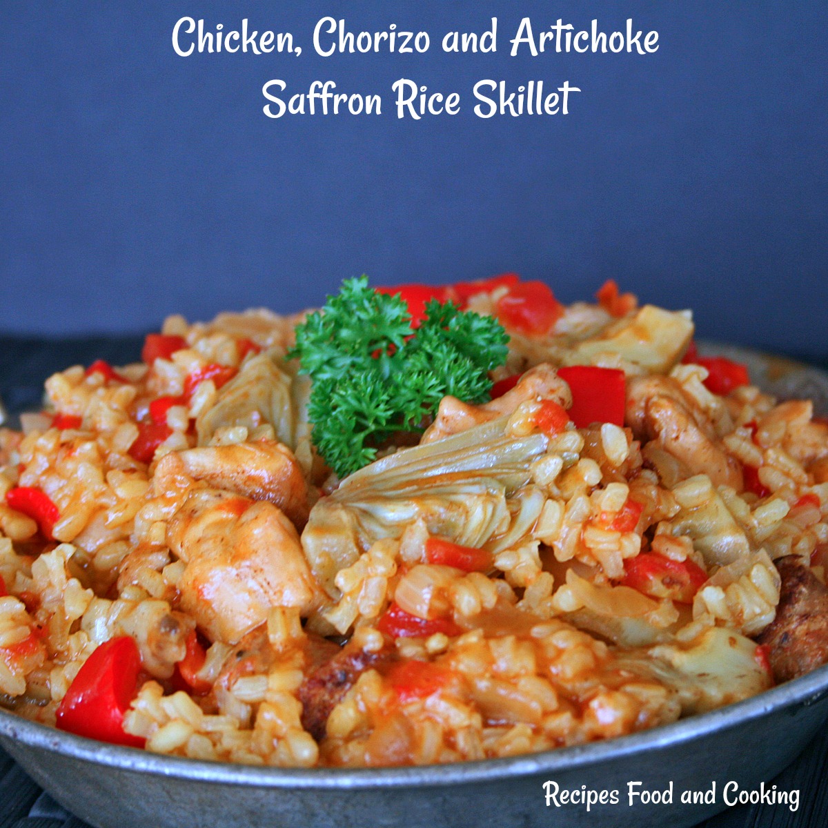 Chicken, Chorizo and Artichoke Saffron Rice Skillet