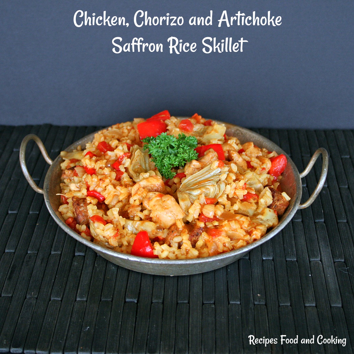 Chicken, Chorizo and Artichoke Saffron Rice Skillet