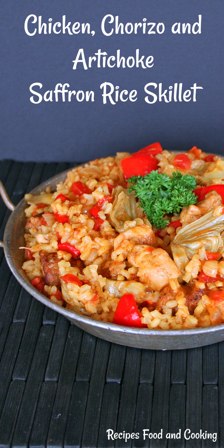 Chicken, Chorizo and Artichoke Saffron Rice Skillet