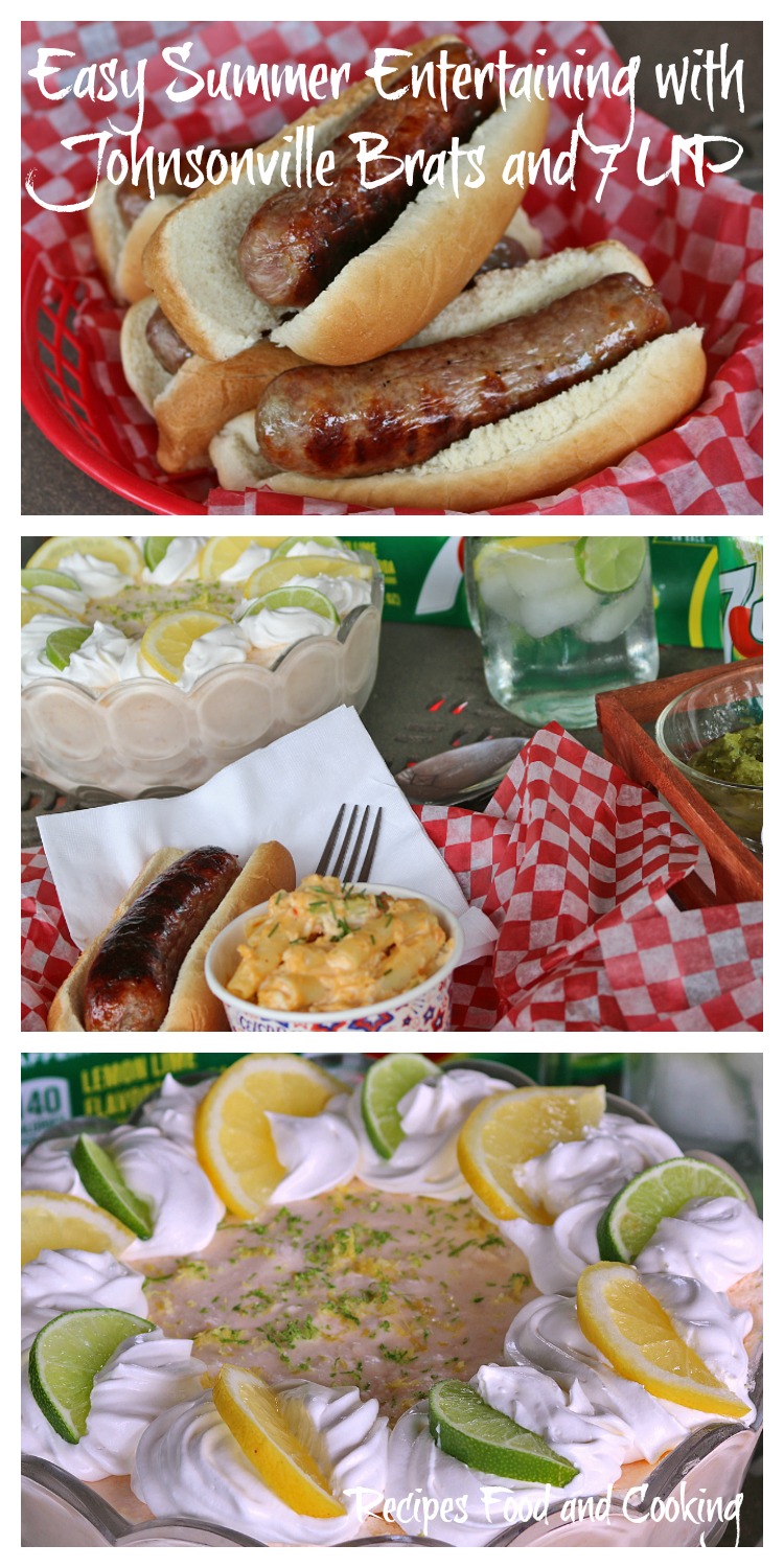 Grilled Johnsonville Brats with 7 UP Tropical Dream Salad