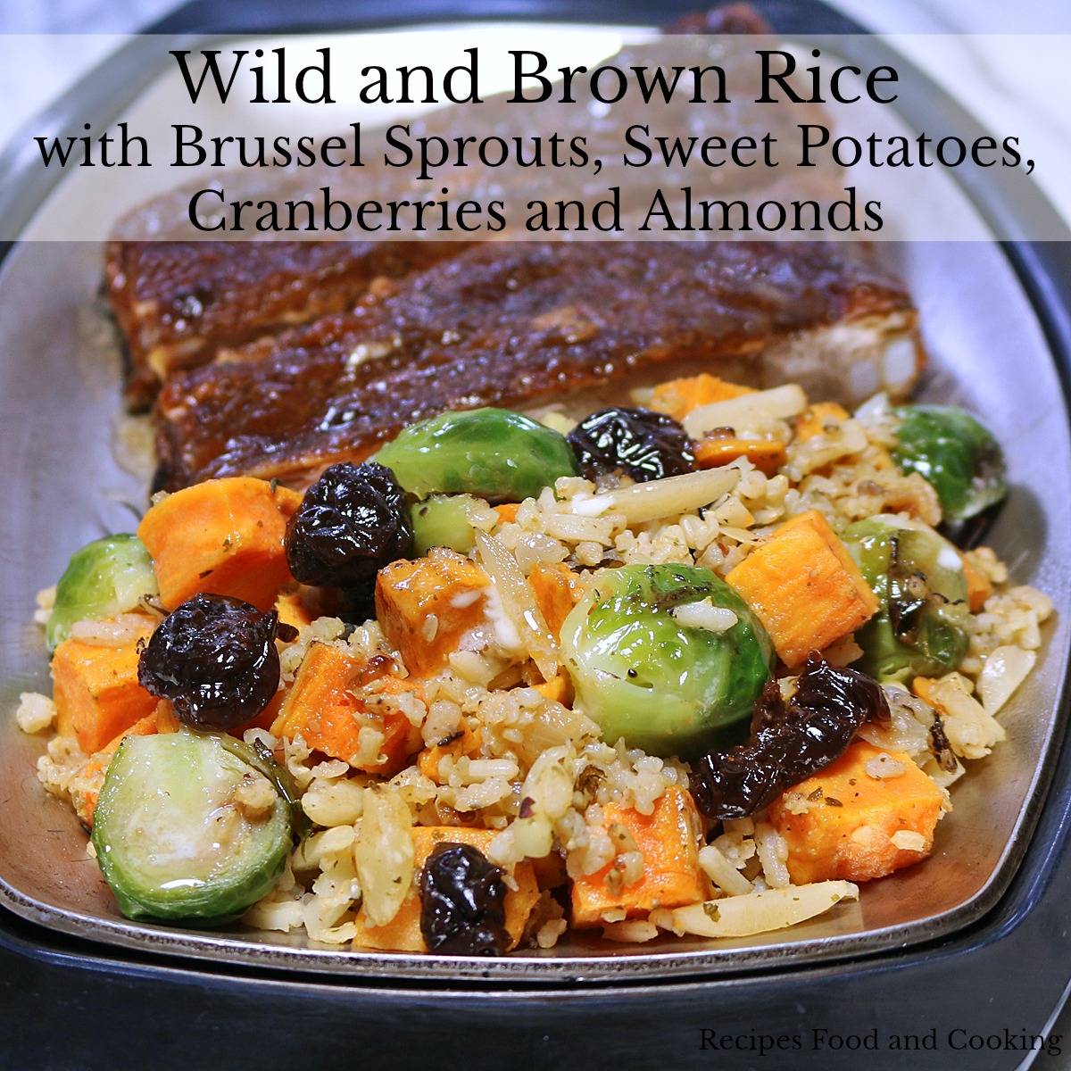Wild and Brown Rice with Brussel Sprouts, Sweet Potatoes, Cranberries and Almonds
